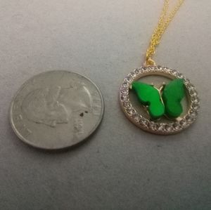 Gold Plated Green Butterfly Charm Pendant Necklace
